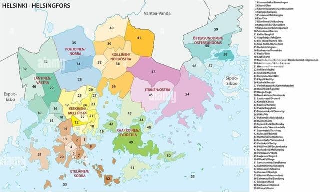 Mapa de los barrios de Helsinki