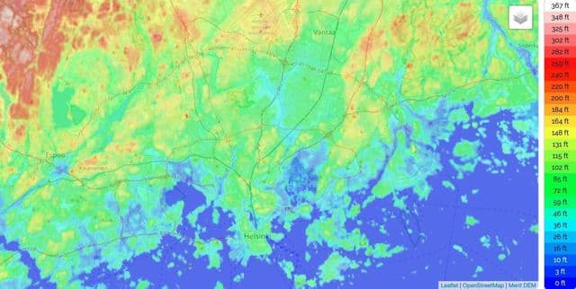 Mapa de elevación de Helsinki