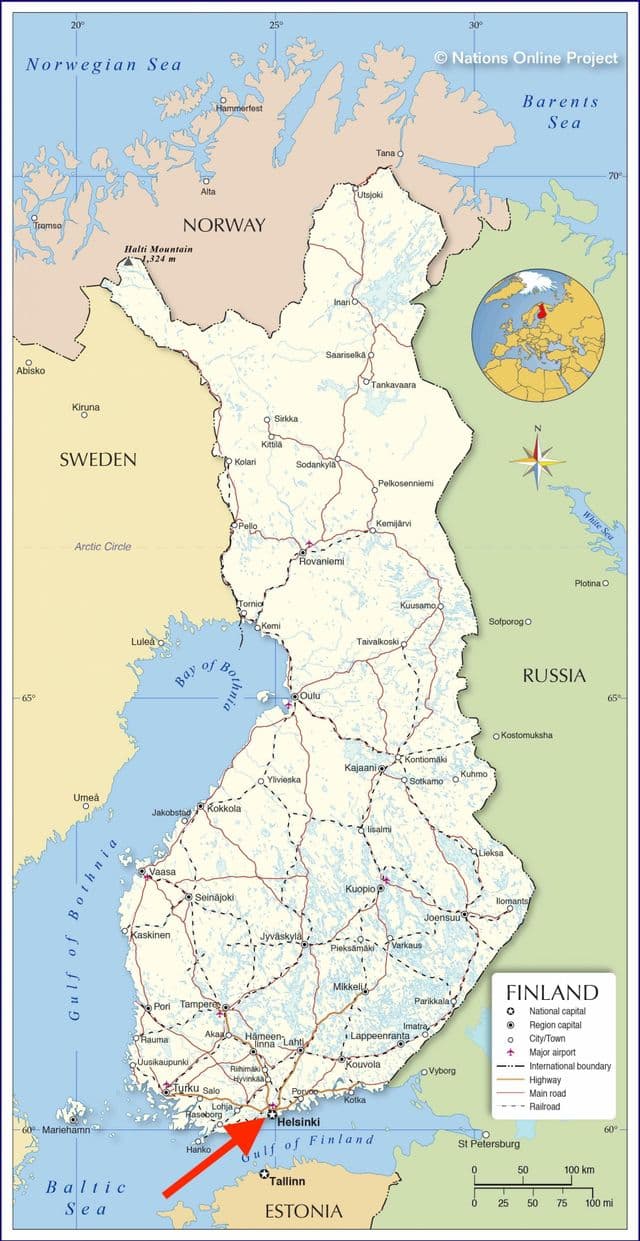 Helsinki en el mapa de Uusimaa - Finlandia