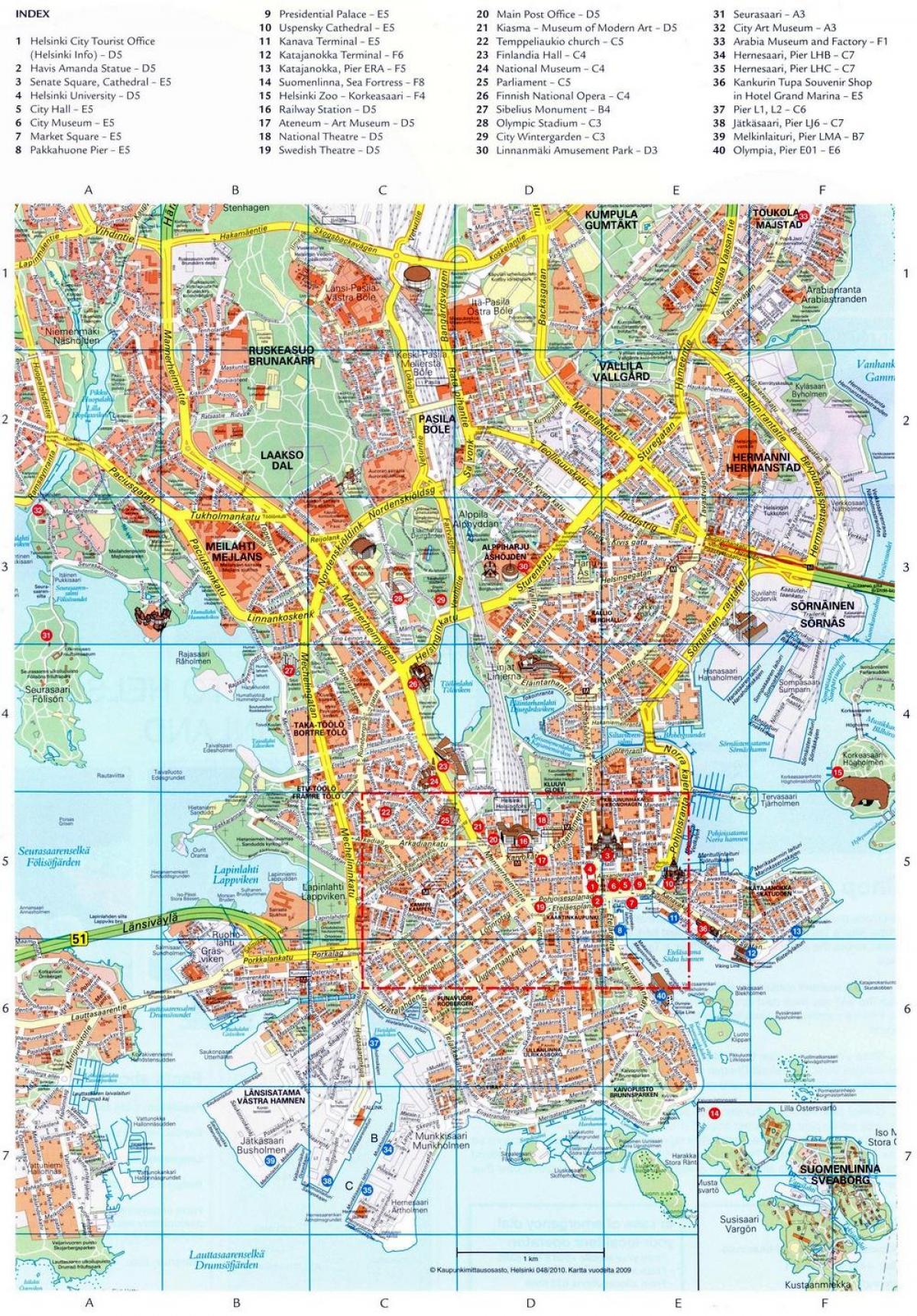 Mapa de lugares de interés de Helsinki