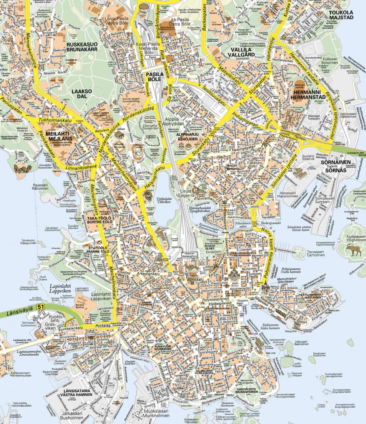 Mapa del centro de Helsinki